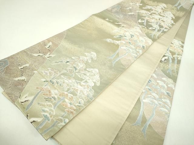 平和屋着物▼六通柄袋帯 浜松飛鶴文 金銀糸 正絹 逸品 DABJ8818ps