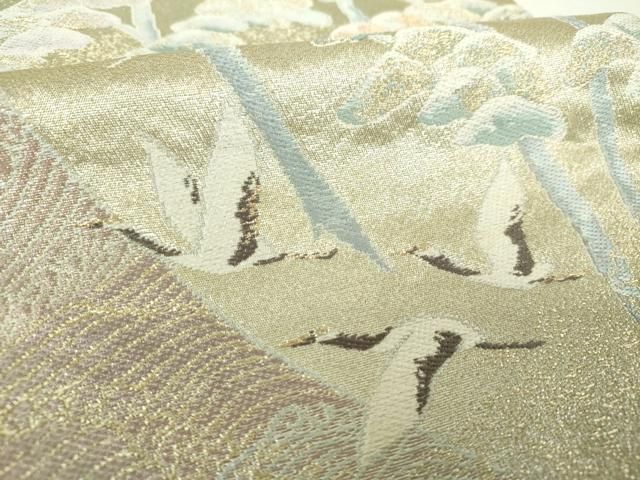 平和屋着物▼六通柄袋帯 浜松飛鶴文 金銀糸 正絹 逸品 DABJ8818ps