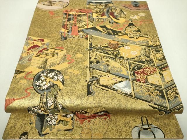 平和屋着物▼六通柄袋帯 慶事蒔絵盡し 金糸 引箔 正絹 逸品 DABJ8823ps