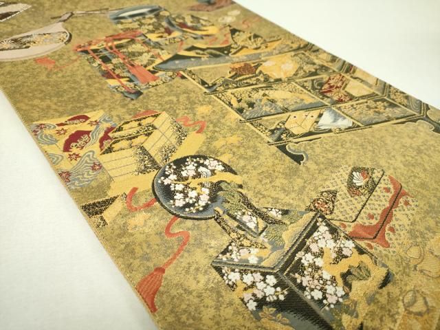 平和屋着物▼六通柄袋帯 慶事蒔絵盡し 金糸 引箔 正絹 逸品 DABJ8823ps