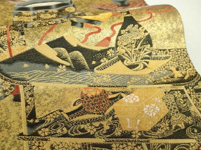 平和屋着物▼六通柄袋帯 慶事蒔絵盡し 金糸 引箔 正絹 逸品 DABJ8823ps