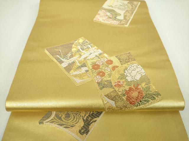 平和屋着物▼「美しいキモノ」お馴染みのメーカー となみ織物 六通柄袋帯 沈金箔 飛鶴文 引箔 上代198万 証紙付き 逸品 未使用 DABJ8838ps
