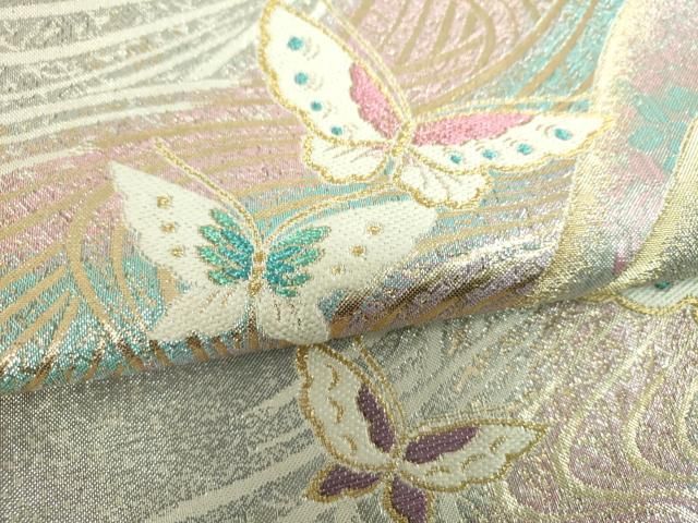 平和屋着物▼六通柄袋帯 舞蝶文 金銀糸 正絹 逸品 DABJ8846ps