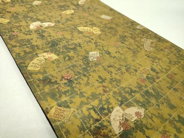 平和屋着物▼西陣 服部織物 六通柄袋帯 地紙花文 金糸 引箔 正絹 逸品 DABJ8858ps