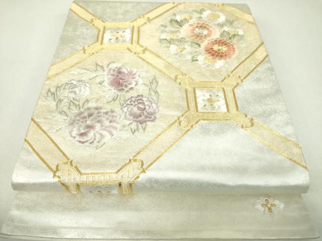 平和屋着物▼太鼓柄袋帯 駒刺繍 総刺繍 蜀江花文 金銀糸 引箔 正絹 逸品 DABJ8874ps