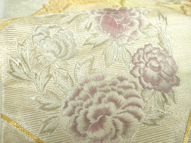 平和屋着物▼太鼓柄袋帯 駒刺繍 総刺繍 蜀江花文 金銀糸 引箔 正絹 逸品 DABJ8874ps