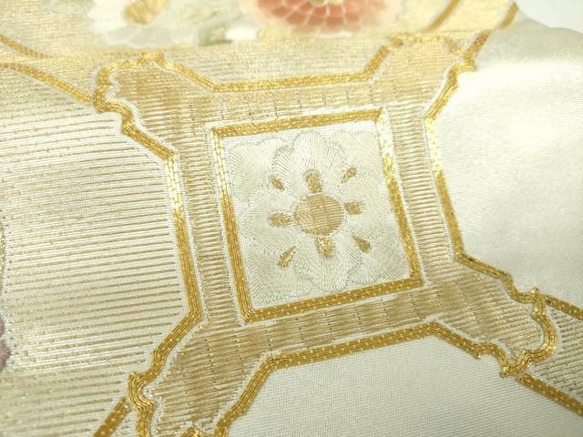 平和屋着物▼太鼓柄袋帯 駒刺繍 総刺繍 蜀江花文 金銀糸 引箔 正絹 逸品 DABJ8874ps