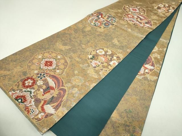 平和屋着物▼六通柄袋帯 唐織 舞蝶鳳凰花文 金糸 引箔 正絹 逸品 DABJ8879ps