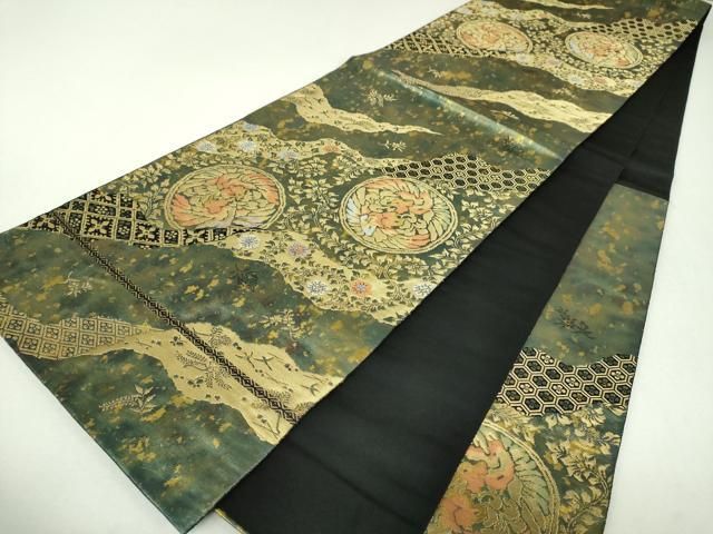 平和屋着物▼六通柄袋帯 道長花鳥文 金糸 引箔 正絹 逸品 DABJ8884ps