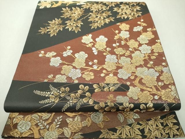 平和屋着物▼ファッションデザイナー 花井幸子 六通柄袋帯 吉祥花文 金銀糸 正絹 逸品 DABJ8892ps