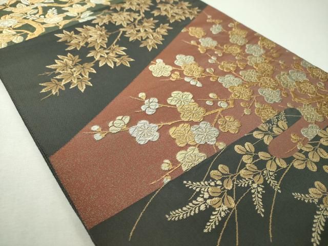 平和屋着物▼ファッションデザイナー 花井幸子 六通柄袋帯 吉祥花文 金銀糸 正絹 逸品 DABJ8892ps