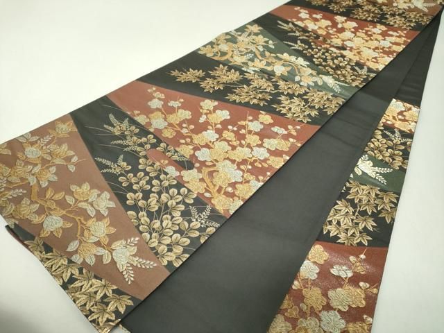 平和屋着物▼ファッションデザイナー 花井幸子 六通柄袋帯 吉祥花文 金銀糸 正絹 逸品 DABJ8892ps