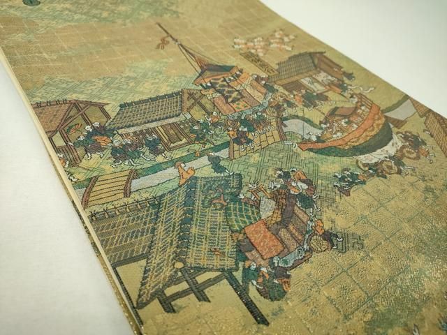 平和屋着物▼両面 全景全通柄袋帯 洛中洛外図 金糸 正絹 逸品 DABJ8897ps
