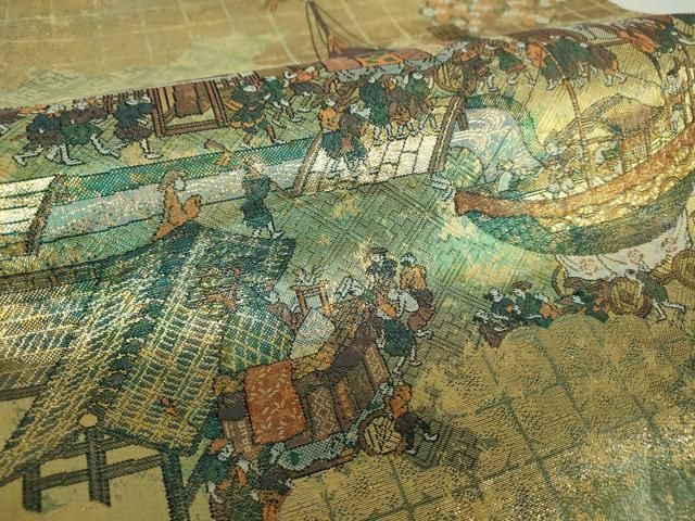 平和屋着物▼両面 全景全通柄袋帯 洛中洛外図 金糸 正絹 逸品 DABJ8897ps