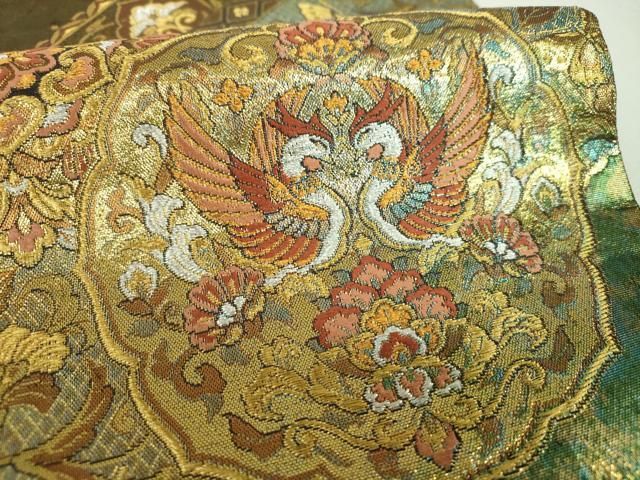 平和屋着物▼六通柄袋帯 花鳥更紗 金銀糸 引箔 正絹 逸品 DABJ8903ps