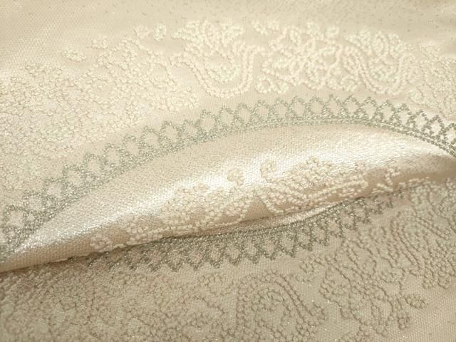 平和屋着物▼太鼓柄袋帯 総刺繍 正倉院舞蝶花文 銀糸 正絹 逸品 DABJ8933ps