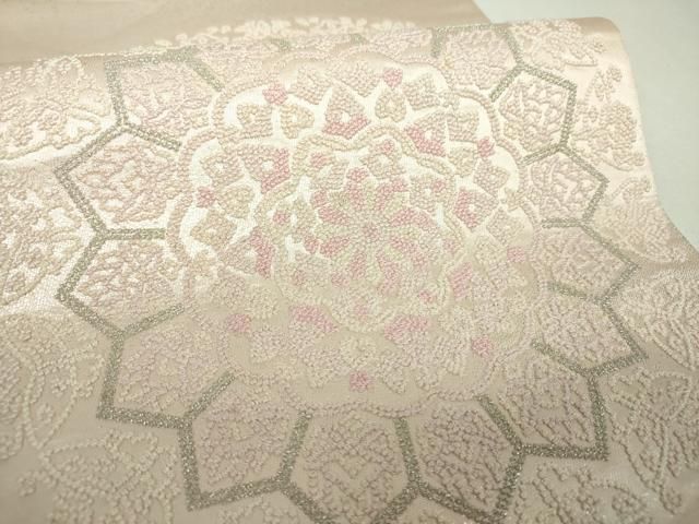 平和屋着物▼太鼓柄袋帯 総刺繍 正倉院舞蝶花文 銀糸 正絹 逸品 DABJ8933ps