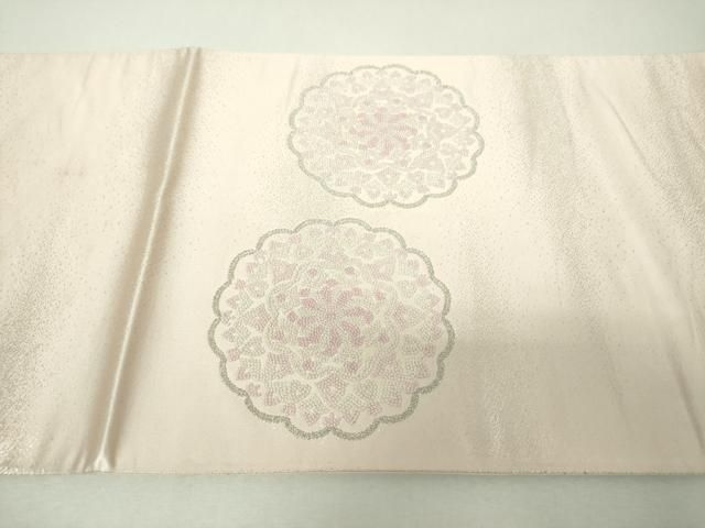 平和屋着物▼太鼓柄袋帯 総刺繍 正倉院舞蝶花文 銀糸 正絹 逸品 DABJ8933ps