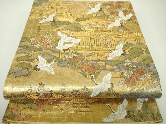 平和屋本店▼西陣 岡分謹製 両面 全景全通柄袋帯 京都三景 岡崎平安神宮 本金箔 反端付き 正絹 逸品 DABJ8941ps