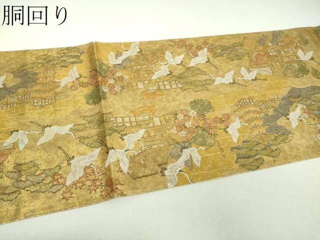 平和屋本店▼西陣 岡分謹製 両面 全景全通柄袋帯 京都三景 岡崎平安神宮 本金箔 反端付き 正絹 逸品 DABJ8941ps