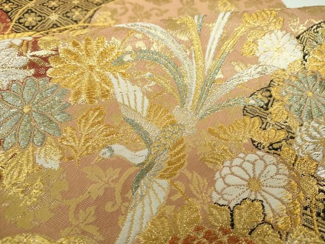 平和屋着物▼六通柄袋帯 鳳凰花文 金銀糸 正絹 逸品 DABJ8943ps