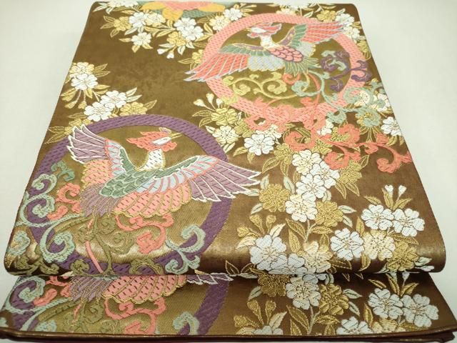 平和屋着物▼六通柄袋帯 唐織 王朝花鳥文 金糸 引箔 正絹 逸品 DABJ8953ps
