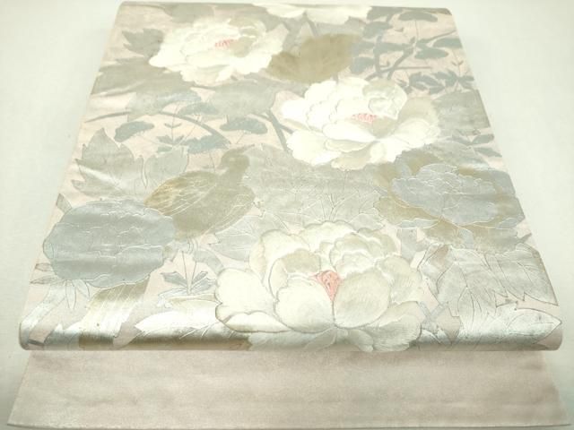 平和屋着物▼太鼓柄袋帯 駒刺繍 花鳥文 金銀彩 正絹 逸品 DABJ8978ps