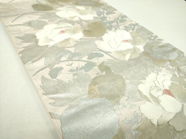 平和屋着物▼太鼓柄袋帯 駒刺繍 花鳥文 金銀彩 正絹 逸品 DABJ8978ps