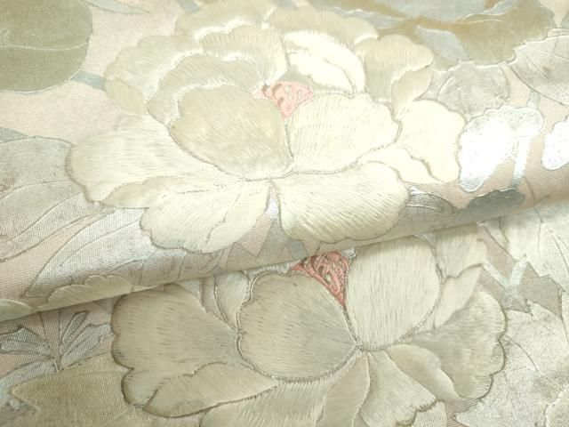 平和屋着物▼太鼓柄袋帯 駒刺繍 花鳥文 金銀彩 正絹 逸品 DABJ8978ps
