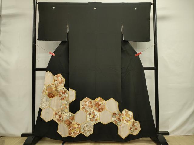 平和屋着物■豪華黒留袖 駒刺繍 亀甲花文 枝梅 金彩 正絹 逸品 DABJ9024ya