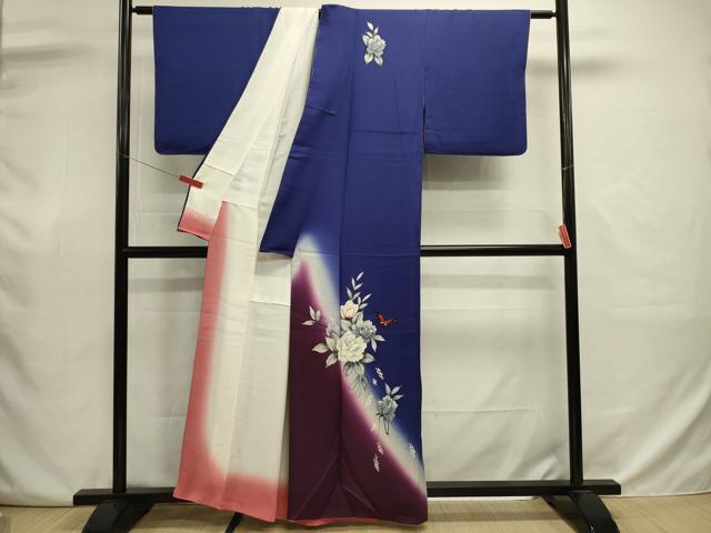 平和屋着物■訪問着 舞蝶花文 暈し染め 正絹 逸品 DABJ9027ya