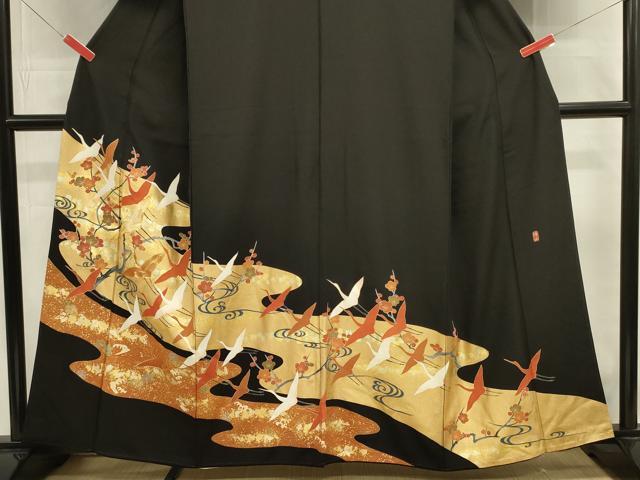 平和屋着物■豪華黒留袖 作家物 駒刺繍 飛鶴花文 枝梅 金銀彩 正絹 逸品 DABJ9038ya