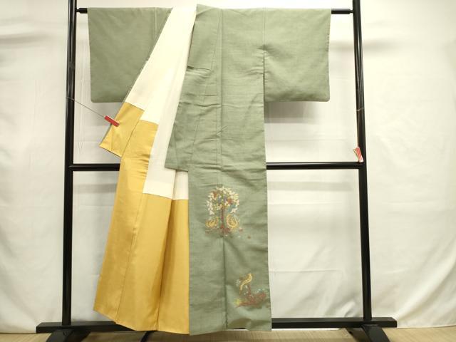 平和屋着物■中国三大刺繍 相良刺繍 総刺繍 色留訪問着 紬地 鳳凰花文 正絹 逸品 DABJ9042ya
