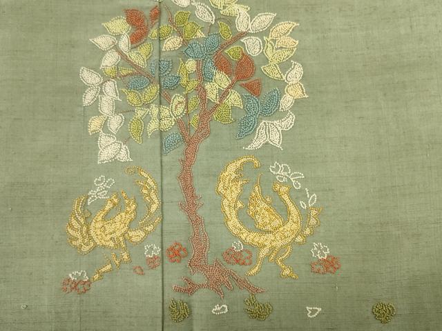 平和屋着物■中国三大刺繍 相良刺繍 総刺繍 色留訪問着 紬地 鳳凰花文 正絹 逸品 DABJ9042ya