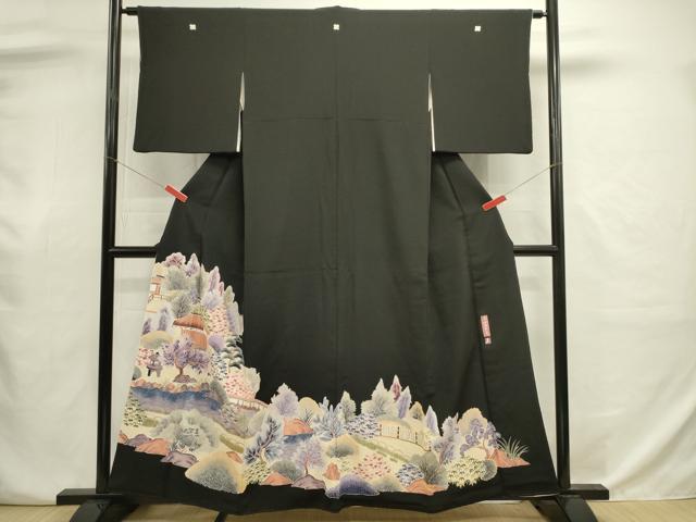 平和屋着物■豪華黒留袖 友禅 作家物 風景花松文 岡山後楽園 正絹 逸品 DABJ9043ya