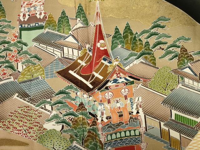 平和屋着物■豪華黒留袖 作家物 風景花松文 山車 正絹 逸品 DABJ9048ya