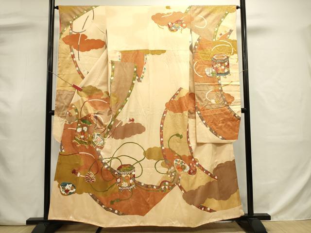 平和屋着物■豪華振袖 駒刺繍 貝桶花文 金彩 正絹 逸品 DABJ9049ya
