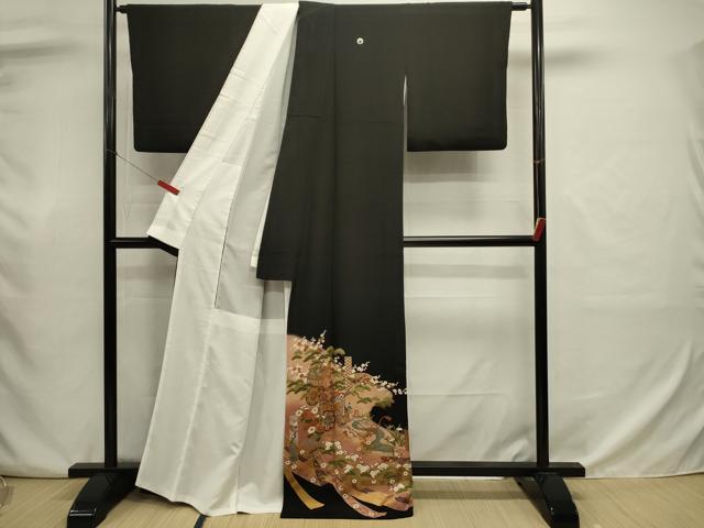 平和屋着物■豪華黒留袖 御所車人物花松文 枝梅 暈し染め 金彩 正絹 逸品 DABJ9053ya