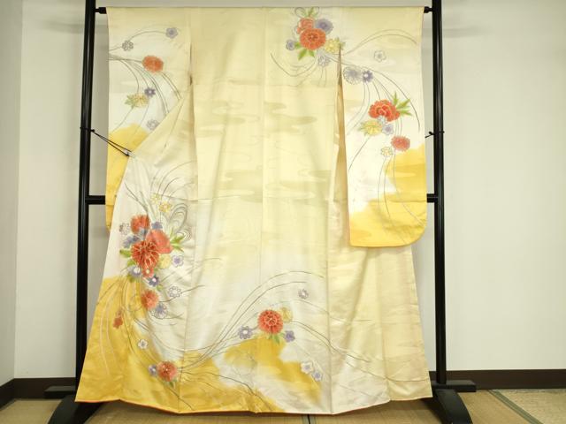 平和屋着物■豪華振袖 総刺繍 駒刺繍 草花文 暈し染め 金銀糸 正絹 逸品 DABJ9062ya