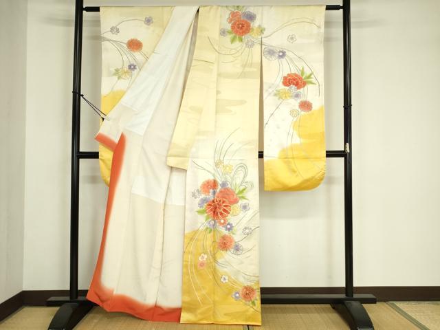 平和屋着物■豪華振袖 総刺繍 駒刺繍 草花文 暈し染め 金銀糸 正絹 逸品 DABJ9062ya