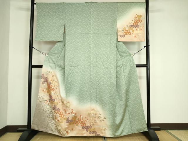 平和屋着物■訪問着 駒刺繍 亀甲花文 暈し染め 金彩 やまと誂製 正絹 逸品 DABJ9065ya