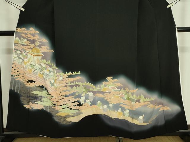 平和屋着物■豪華黒留袖 神輿 唐子 暈し染め 金銀彩 正絹 逸品 DABJ9072ya