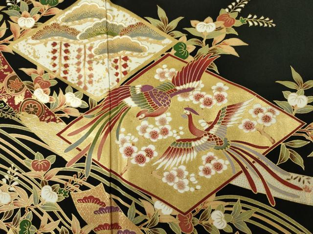 平和屋着物■豪華黒留袖 鳳凰花松文 金彩 正絹 逸品 DABJ9075ya