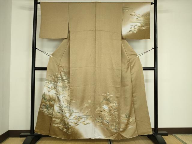 平和屋着物■訪問着 風景花松文 暈し染め 金彩 正絹 逸品 DABJ9086ya