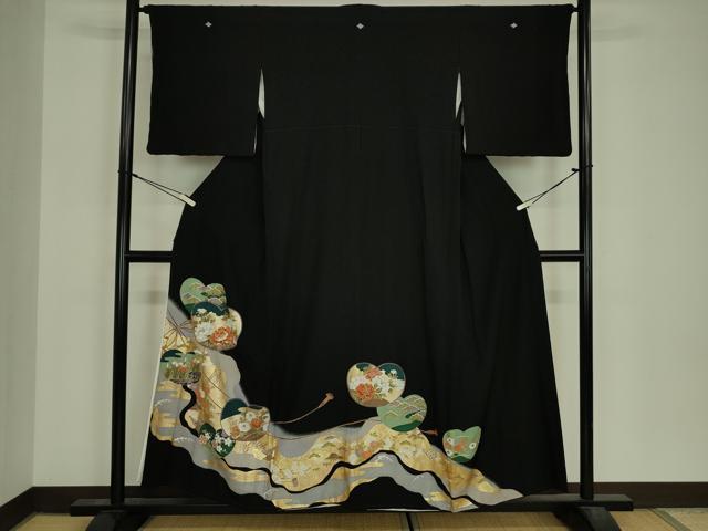 平和屋着物■豪華黒留袖 駒刺繍 道長花松文 金彩 正絹 逸品 DABJ9091ya