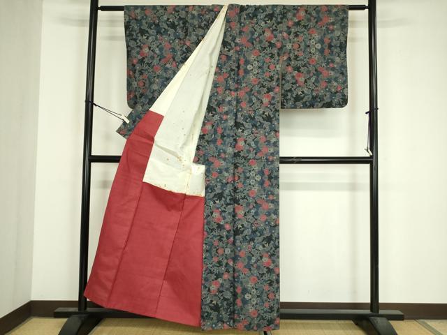 平和屋着物■本場大島紬 7マルキ 花尽くし 正絹 逸品 DABJ9112ya