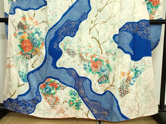 平和屋着物■豪華振袖 駒刺繍 絞り 扇面草花文 牡丹 金彩 正絹 逸品 DABJ9117ya