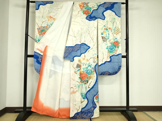 平和屋着物■豪華振袖 駒刺繍 絞り 扇面草花文 牡丹 金彩 正絹 逸品 DABJ9117ya