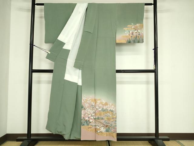 平和屋着物■訪問着 御所車風景花文 暈し染め 金彩 正絹 逸品 DABJ9122ya