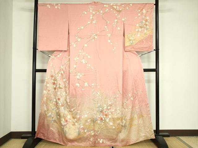 平和屋着物■訪問着 駒刺繍 短冊枝花文 暈し染め 金彩 正絹 逸品 DABJ9125ya